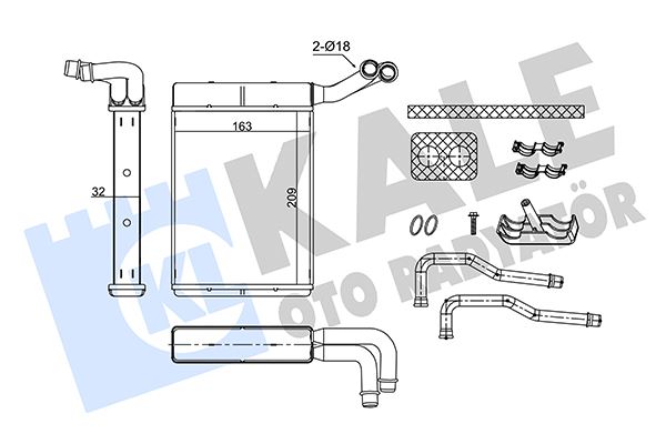 KALORIFER RADYATORU PEUGEOT 407-CITROEN C5 II 1.6/2.0/2.2HDI 2.0 16V 04> (BORULU-APARATLI) [BRAZING] [209X163X32]