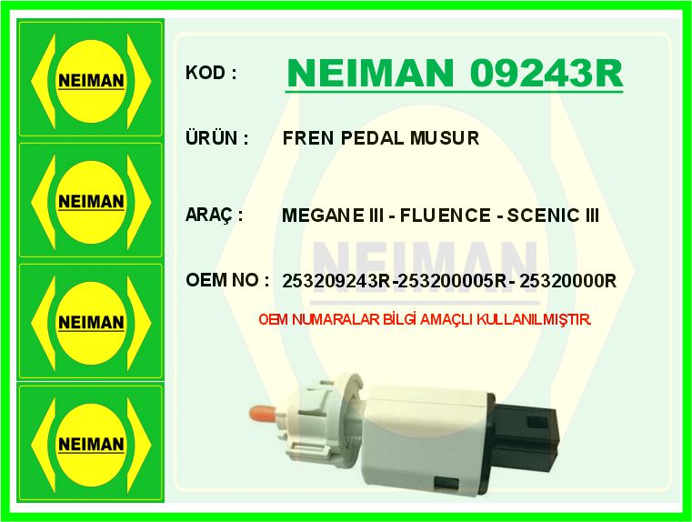 FREN MÜŞÜRÜ MEGANE 3-FLUENCE-SCENIC 3 (K4M-F9Q-K9K-H4J) 4 FİŞLİ