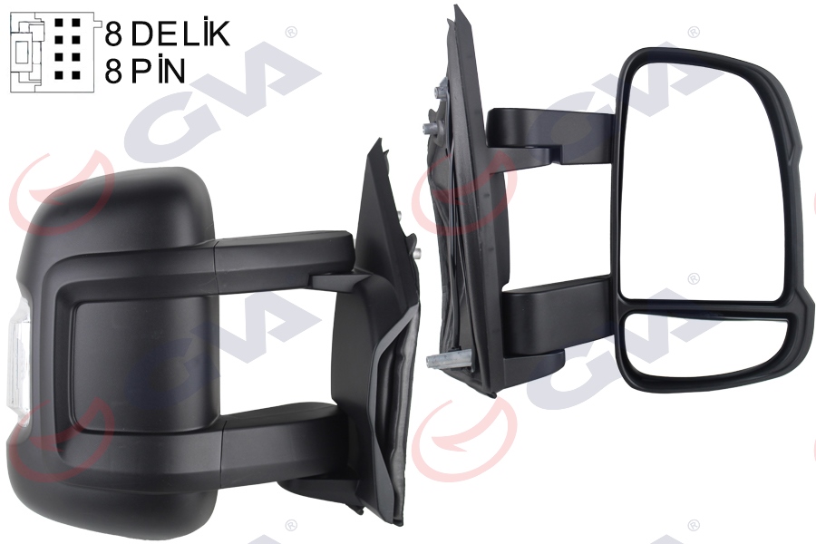 DIŞ DİKİZ AYNASI SAĞ DUCATO-BOXER-JUMPER 06> ELEKTRİKLİ+ISITMALI+SİNYALLİ+ORTA UZUN KOL+ KONVEKS 8 FİŞ VM-6202EHR