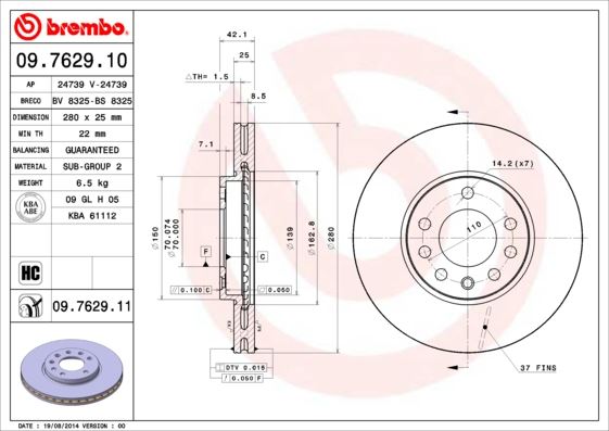 ÖN FREN AYNASI ASTRA H 04 > COMBO C 03> MERIVA B 10> ZAFIRA B 05> (280x25x5DL) HAVALI (95526655)