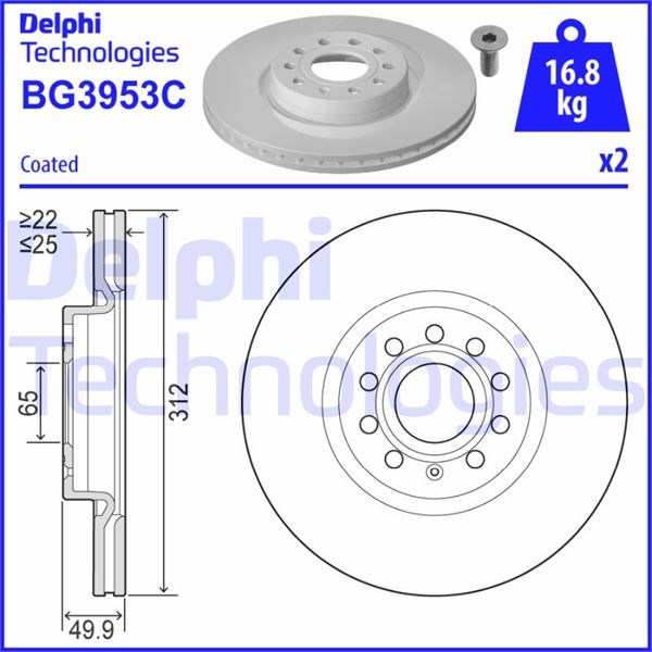 FREN DİSKİ ÖN VW PASSAT-GOLF5-GOLF6-GOLF7-CADDY-A3-LEON-FORD CONNECT 23> (ÇAP: 312mm, KALINLIK: 25mm Delik: 5)