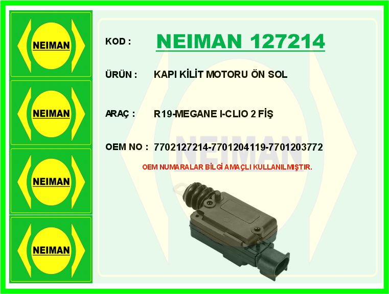 Kapı Kilit Motoru Ön Sol R19-MEGANE I-clio 2 Fiş
