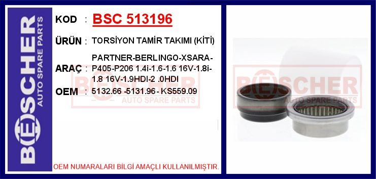 TORSİYON TAMİR TAKIMI(KİTİ)PARTNER-BERLINGO-XSARA-P405-P206 1.4i-1.6 16V-1.8i-1.8 16V-1.9HDI-2.0HDI
