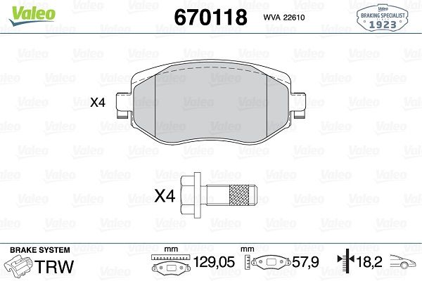 ÖN FREN BALATASI RENAULT MEGANE IV 15> (TÜM MOTOR TİPLERİ) G:129MM Y:58.4 MM K:18MM (FTE KIRMIZI KUTU)