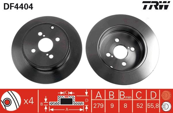 ARKA FREN DİSKİ (DOLU TİP) TOYOTA COROLLA 1,4L 1ND-TV NDE120 04-06 / 2,0L 1CD-FTV CDE120 03-06 (279 çap X 4 bijon) - Takım disk fiyatıdır
