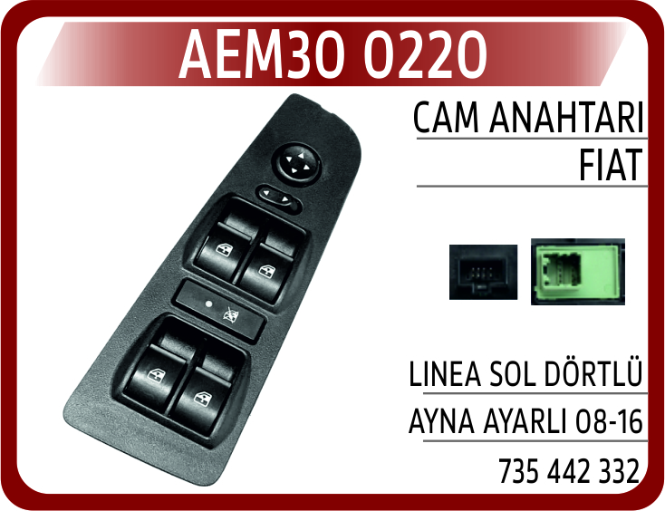 CAM ANAHTARI GRUBU ÖN SOL+ DIŞ DİKİZ AYNA KUMADASI İLE FİAT LINEA (ÇERÇEVELİ)