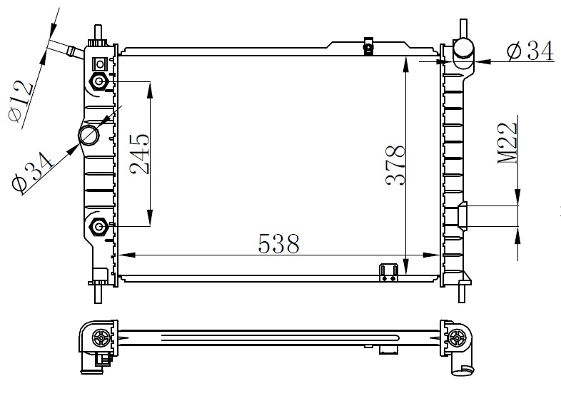 RADYATÖR BRAZİNG ASTRA F (93-98) 1.4I-1.6I-2.0I(KLİMASIZ+MEK+OTOM) ((538x368x26)