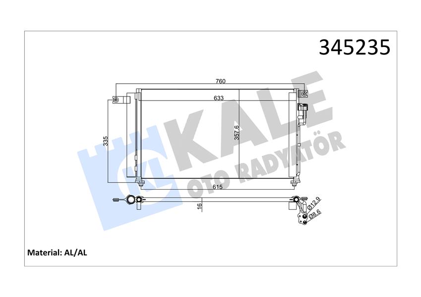 KLİMA KONDENSERİ KIA RİO 1.4-1.6 05=> (625X360X16) (OTO.-MEK.) (AL/AL)