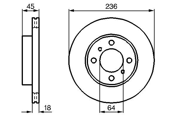 ÖN FREN DİSKİ (HAVA KANALLI) MITSUBISHI CARISMA 1,6L 4G92 DA1A 95-99 (236 çap x 4 bijon) - Adet disk fiyatıdır