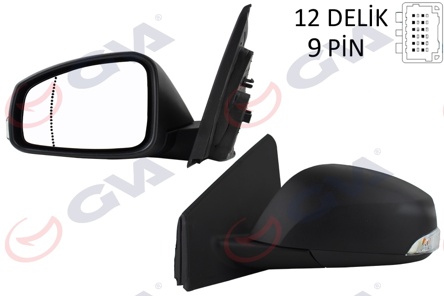 DIŞ DİKİZ AYNASI SOL MEGANE-FLUENCE 08> ELEKTRİKLİ+ISITMALI+SİNYALLİ+SENSÖRLÜ+ ASFERİK 9 FİŞ VM-6138EHSAL