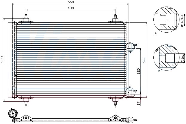 KLIMA RADYATORU KONDENSER BRAZING P307 00> 510×360X16 AT/MT SANZUMAN