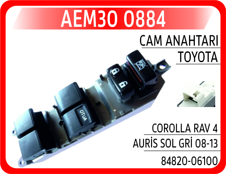 CAM ACMA KAPAMA ANAHTARI COROLLA( 08=>) RAV4 - YARIS SOL DORTLU