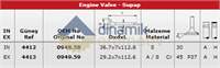 Subap Takımı Emme / Egsoz P206 P306 TU3JP (1,6 8V) P306 (I II) P405 Ym P205 (I II) TU3M / TU3 2 P106 P306 (I II) 205 (I II) / (TU1M) Olcu: In 4