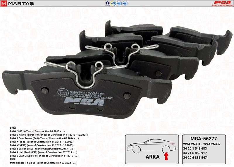 FREN BALATASI ARKA ( BMW   F40-F45-F46-F48 ARKA MINI F54-F60 )