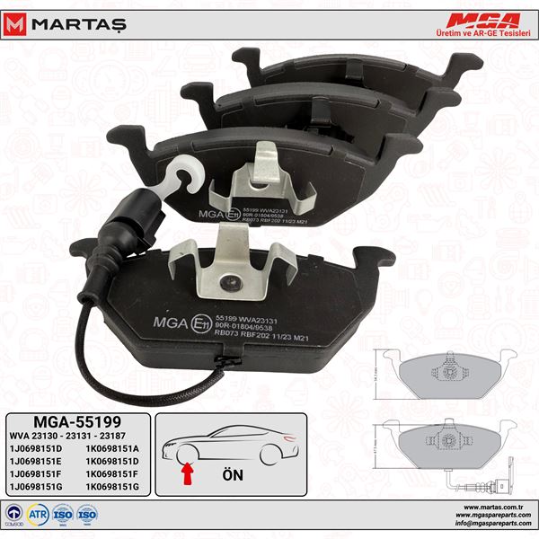 ON FREN BALATASI-KABLOLU-  (VW GOLF 98-06  POLO 02-05  AUDI A3 97-03  SEAT LEON 00-06  SKODA OCTAVIA 97-11)